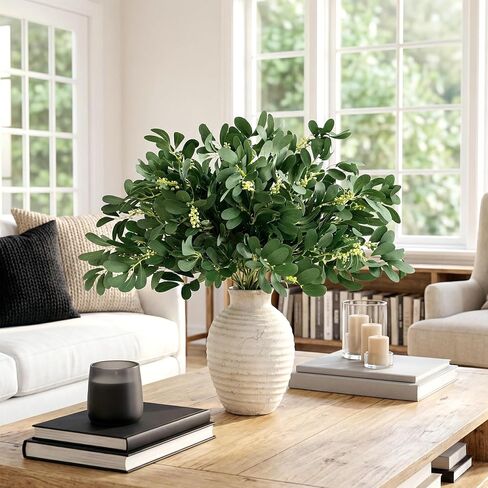 Artificial Greenery Eucalyptus Stems Fake Plants Faux Ficus Leaf Stems Greenery For Vase Fake Leaves Greenery Branches Artificial Italian Ruscus For Spring Decor Kitchen Farmhouse(Green)4PCS in Saudi Arabia