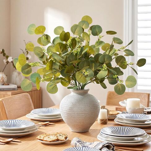 Artificial Greenery Eucalyptus Stems Fake Plants Faux Ficus Leaf Stems Greenery For Vase Fake Leaves Greenery Branches Artificial Italian Ruscus For Spring Decor Kitchen Farmhouse(Green)4PCS in Saudi Arabia