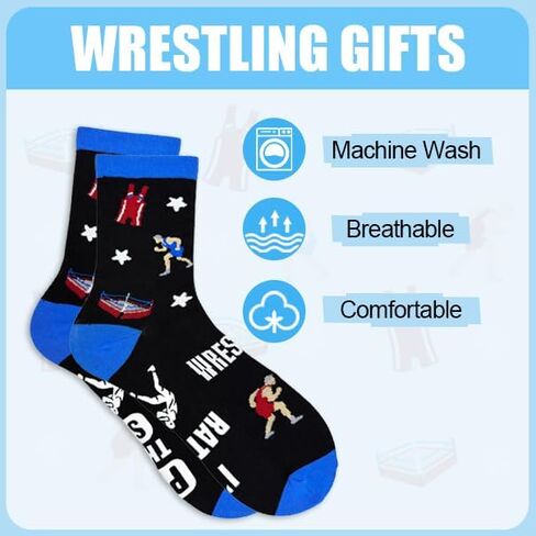 Wrestling Gifts Socks - Funny Socks Presents for Men Women Coaches Youth Wrestling Gear and Accessories Box Ready for Present in Saudi Arabia