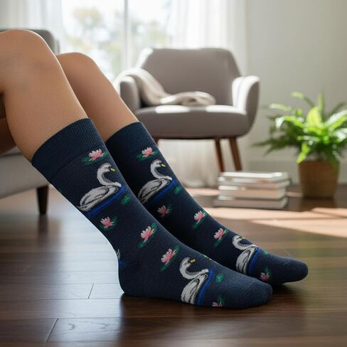 Swan Dress Socks Funny Novelty Crazy Fun Design Men Size 8-12 Cotton Casual Crew Colorful Funky Fancy Socks Gift for Men in Kuwait