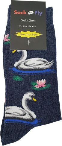 Swan Dress Socks Funny Novelty Crazy Fun Design Men Size 8-12 Cotton Casual Crew Colorful Funky Fancy Socks Gift for Men in Kuwait