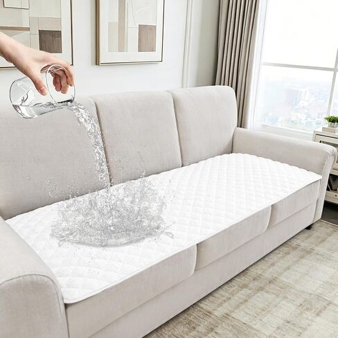 Dog Couch Cover for Sofa 100% Waterproof Faux Linen Sofa Covers for 3 Cushion Couch Washable Pet Friendly Sofa Slipcovers Non Slip Quilted Furniture Seat Protector (27.6x71 in, Faux Linen) in Saudi Arabia