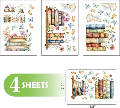 Mfault Watercolor Books Floral Butterfly Window Clings, Reading Corner Flower Back to School Classroom Stickers Decals Decorations, Nursery Library Playroom Study Home Decor Bookish Book Lover Gifts in Kuwait