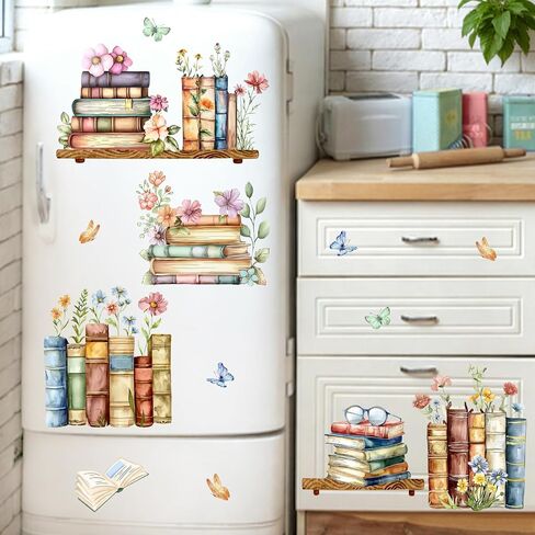Mfault Watercolor Books Floral Butterfly Window Clings, Reading Corner Flower Back to School Classroom Stickers Decals Decorations, Nursery Library Playroom Study Home Decor Bookish Book Lover Gifts in Kuwait