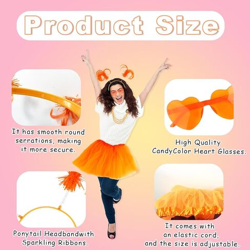 80s Orange Tutu Costume Accessories Colorful Tulle Tutu Skirts Orange Accessories for Women Fancy Dress Running Outfits and Dance Party Wear in Saudi Arabia