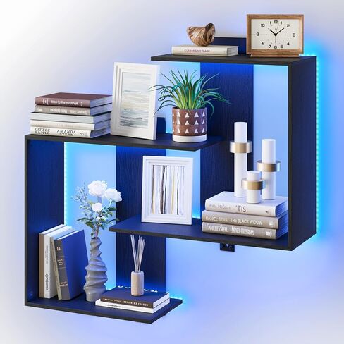 Rresyet Gaming Floating Shelves with Lights, Wall Mounted Display Shelf, 16 Color RGB, Easy to Install, Wall Shelves with Lights for Gaming Room, Living Room, Office, Bathroom(Black) in Saudi Arabia