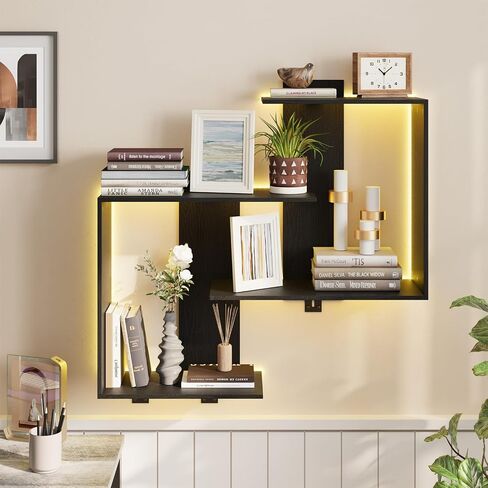 Rresyet Gaming Floating Shelves with Lights, Wall Mounted Display Shelf, 16 Color RGB, Easy to Install, Wall Shelves with Lights for Gaming Room, Living Room, Office, Bathroom(Black) in Saudi Arabia