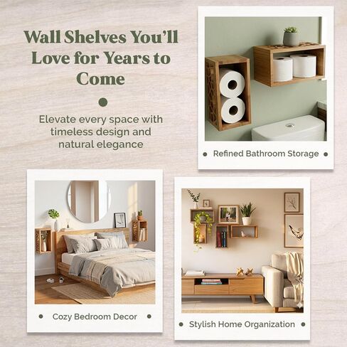 Solid Wood Floating Cube Shelves, Set of 2 - Italian-Designed Wall Box Shelves with Carved Organic Cut-Out, Unique Wall Decor for Bathroom, Bedroom, & Living Room | TAVOLINI in Kuwait