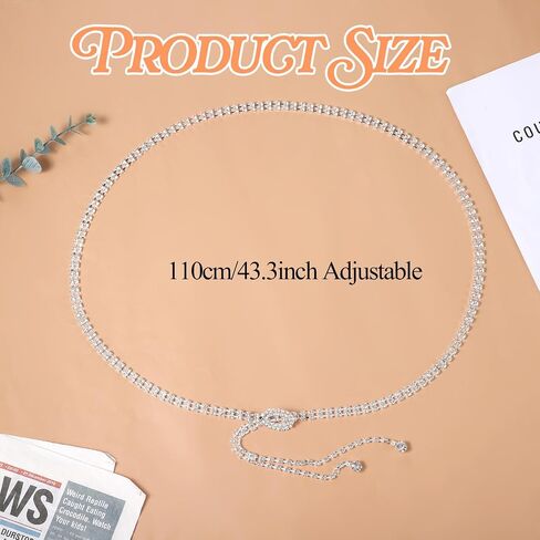 Rhinestone Belts for Women, Sparkly Belt Crystal Chain Belt Glitter Silver Chain Belt Waist Chains for Women Dress Wedding Party Dances in Kuwait