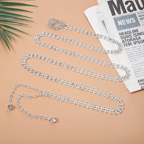 Rhinestone Belts for Women, Sparkly Belt Crystal Chain Belt Glitter Silver Chain Belt Waist Chains for Women Dress Wedding Party Dances in Kuwait