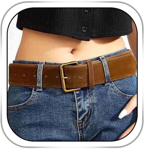 Gangel Women Wide Belt for Dresses Western Leather Belts Chunky Suede Belt with Gold Buckle in Saudi Arabia