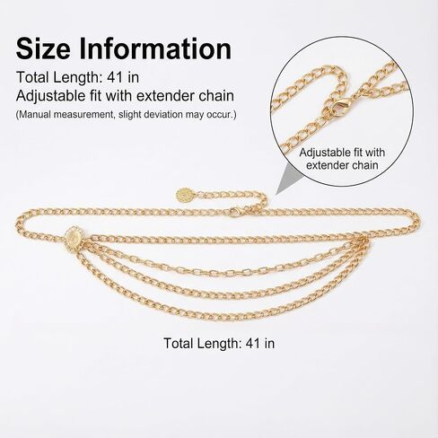 Women’s Layered Waist Chain Belt, Adjustable Gold Body Belly Chain with Extender, Fashion Metal Waist Belt for Dresses, Skirts & Night Out, Total Length 41 in in Saudi Arabia
