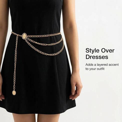 Women’s Layered Waist Chain Belt, Adjustable Gold Body Belly Chain with Extender, Fashion Metal Waist Belt for Dresses, Skirts & Night Out, Total Length 41 in in Saudi Arabia