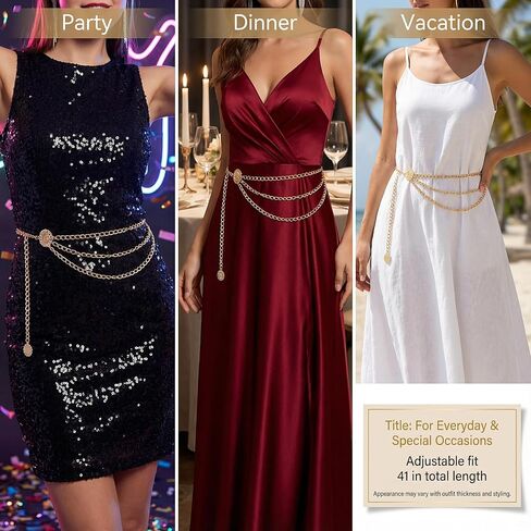 Women’s Layered Waist Chain Belt, Adjustable Gold Body Belly Chain with Extender, Fashion Metal Waist Belt for Dresses, Skirts & Night Out, Total Length 41 in in Saudi Arabia