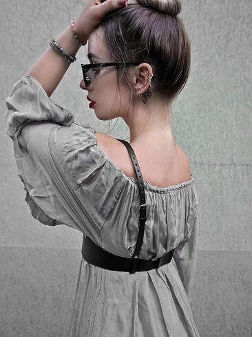 Body Harness for Women, Adjustable Faux Leather Chest Harness Belt, Minimalist Fashion Harness, Festival Outfit Accessory for Rave, Cosplay and Gothic Style(Waist 27.0-34.3in) in Saudi Arabia