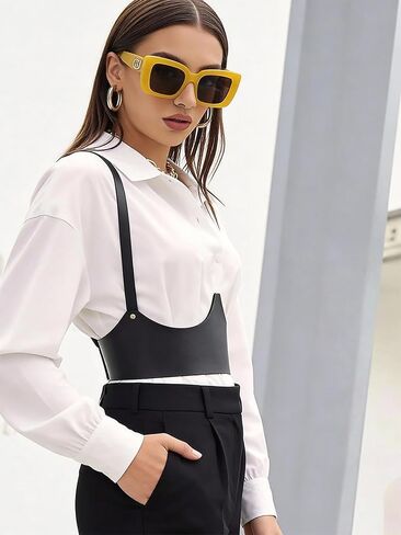 Body Harness for Women, Adjustable Faux Leather Chest Harness Belt, Minimalist Fashion Harness, Festival Outfit Accessory for Rave, Cosplay and Gothic Style(Waist 27.0-34.3in) in Saudi Arabia