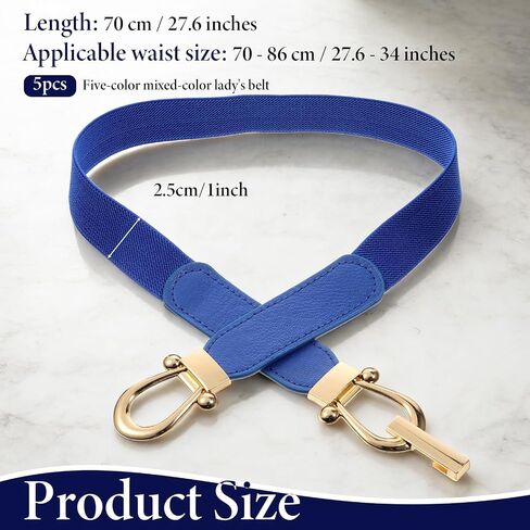5 Color Women Skinny Elastic Belt with Gold Buckle Retro Stretch Waist Belt Set for Dresses in Saudi Arabia