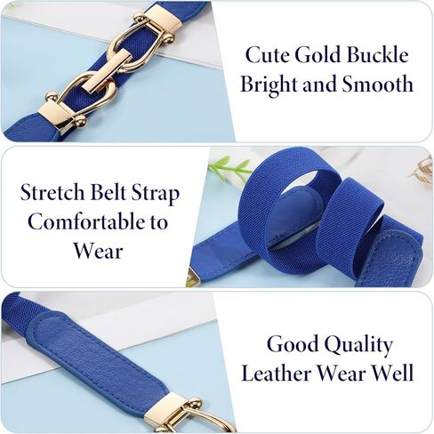 5 Color Women Skinny Elastic Belt with Gold Buckle Retro Stretch Waist Belt Set for Dresses in Saudi Arabia
