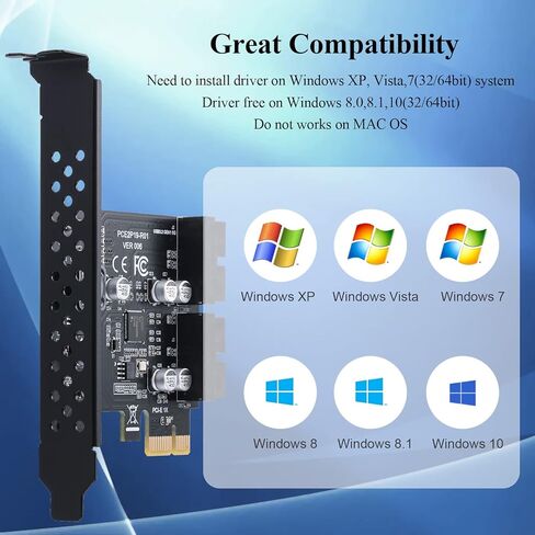 PCI-E 1X to USB3.1 A-Key Gen2 Front Type-C Expansion Card,10Gbps Type-E Internal 20-pin Front Panel Connector Riser Card,PCI Express 3.0 X1 Adapter for Desktop PCs (ASM3142) in Saudi Arabia