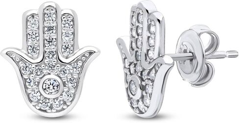 BERRICLE Rhodium Plated Sterling Silver Cubic Zirconia CZ Hamsa Hand Fashion Necklace and Earrings Set in Kuwait