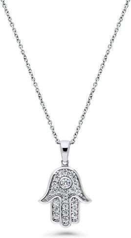 BERRICLE Rhodium Plated Sterling Silver Cubic Zirconia CZ Hamsa Hand Fashion Necklace and Earrings Set in Kuwait