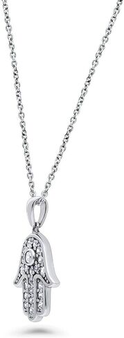BERRICLE Rhodium Plated Sterling Silver Cubic Zirconia CZ Hamsa Hand Fashion Necklace and Earrings Set in Kuwait