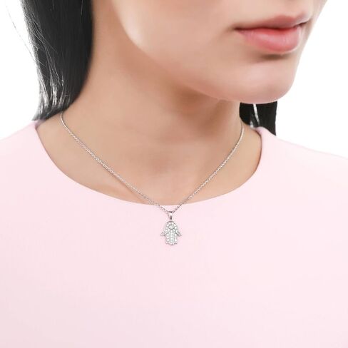 BERRICLE Rhodium Plated Sterling Silver Cubic Zirconia CZ Hamsa Hand Fashion Necklace and Earrings Set in Kuwait