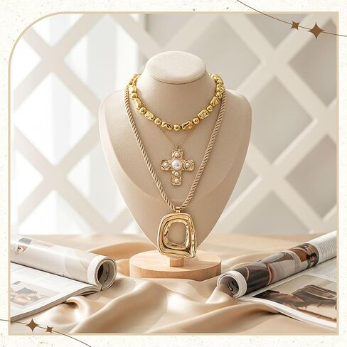 Quelay 3 Pcs Gold Chunky Cross Necklaces Set for Women Hammered Cross Pendant Irregular Boho Statement Necklace Layered Gold Plated Chain Necklace Set for Fashion Accessories Holiday Party Jewelry in Kuwait