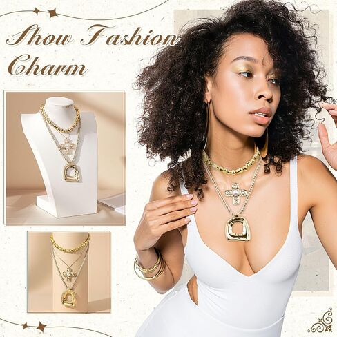 Quelay 3 Pcs Gold Chunky Cross Necklaces Set for Women Hammered Cross Pendant Irregular Boho Statement Necklace Layered Gold Plated Chain Necklace Set for Fashion Accessories Holiday Party Jewelry in Kuwait