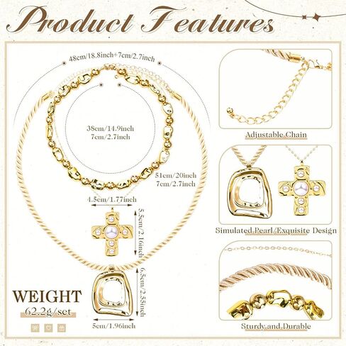 Quelay 3 Pcs Gold Chunky Cross Necklaces Set for Women Hammered Cross Pendant Irregular Boho Statement Necklace Layered Gold Plated Chain Necklace Set for Fashion Accessories Holiday Party Jewelry in Kuwait