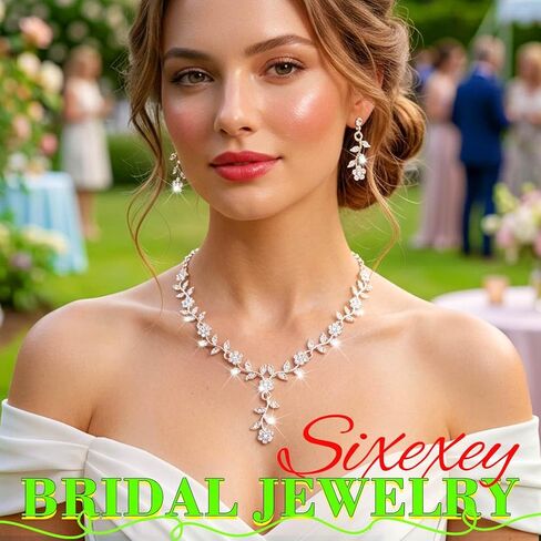 Sixexey Silver Rhinestone Wedding Jewelry Set Sparkly Bridal Necklace Earrings Prom Costume Jewelry Accessories for Women in Kuwait