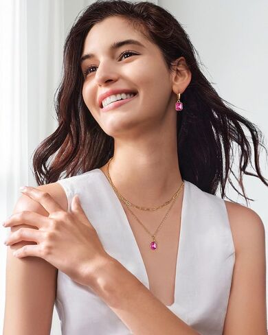 Lourny Gold Earrings and Layered Crystal Necklace Set for Women, 18K Gold Plated Choker Hot Pink Dainty Chain Trendy Jewelry for Women Gifts in Saudi Arabia