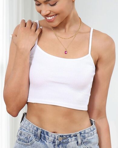 Lourny Gold Earrings and Layered Crystal Necklace Set for Women, 18K Gold Plated Choker Hot Pink Dainty Chain Trendy Jewelry for Women Gifts in Saudi Arabia