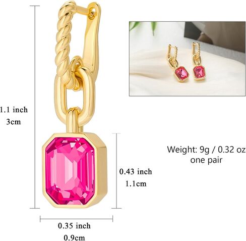 Lourny Gold Earrings and Layered Crystal Necklace Set for Women, 18K Gold Plated Choker Hot Pink Dainty Chain Trendy Jewelry for Women Gifts in Saudi Arabia