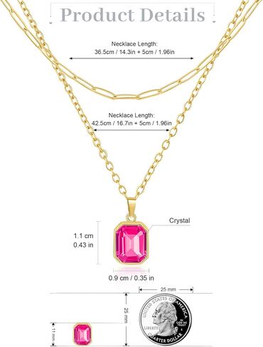 Lourny Gold Earrings and Layered Crystal Necklace Set for Women, 18K Gold Plated Choker Hot Pink Dainty Chain Trendy Jewelry for Women Gifts in Saudi Arabia