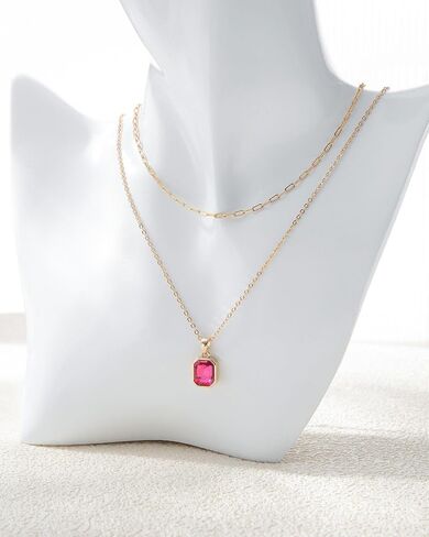 Lourny Gold Earrings and Layered Crystal Necklace Set for Women, 18K Gold Plated Choker Hot Pink Dainty Chain Trendy Jewelry for Women Gifts in Saudi Arabia