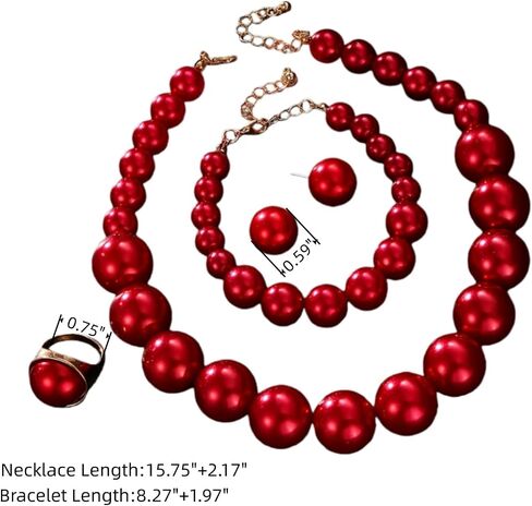 Large Big Simulated Pearl Adjustable Chain Necklace Bracelet Dangling Earrings Ring for Women Jewelry Set Imitation Dainty Elegant Wedding Party Birthday in Kuwait