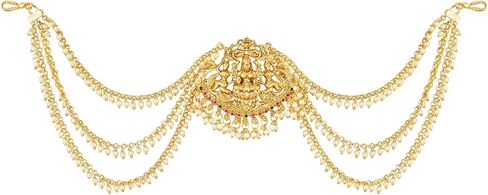 Aheli جنوب الهند جاداي بيلاي مع كوندان صناعي وخرز مرصع دبوس جودا مع سلسلة إكسسوارات شعر الزفاف للنساء in Kuwait