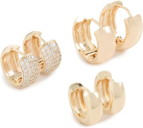 By Adina Eden Women's Solid/Pave Wide Huggie Earrings Combo Set, Gold, One Size in Saudi Arabia