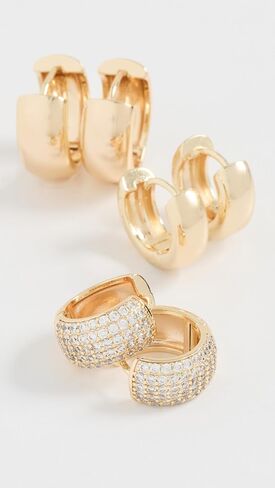 By Adina Eden Women's Solid/Pave Wide Huggie Earrings Combo Set, Gold, One Size in Saudi Arabia