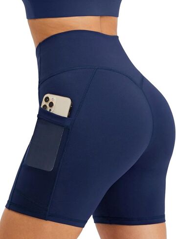 Flamingals Biker Shorts with Pockets for Women High Waisted Tummy Control Hidden Scrunch Running Workout Yoga 5" Booty Shorts in Kuwait