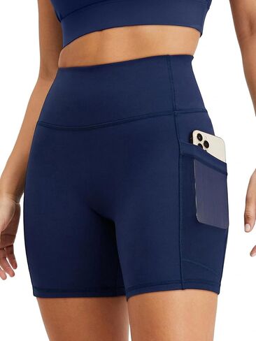 Flamingals Biker Shorts with Pockets for Women High Waisted Tummy Control Hidden Scrunch Running Workout Yoga 5" Booty Shorts in Kuwait