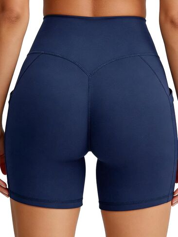 Flamingals Biker Shorts with Pockets for Women High Waisted Tummy Control Hidden Scrunch Running Workout Yoga 5" Booty Shorts in Kuwait
