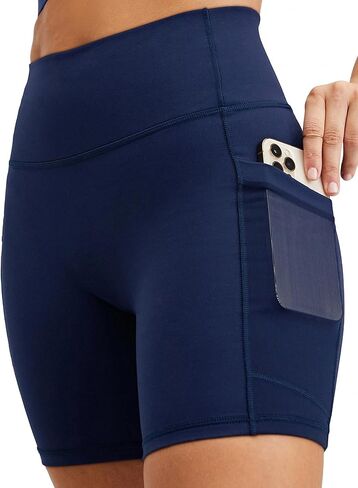 Flamingals Biker Shorts with Pockets for Women High Waisted Tummy Control Hidden Scrunch Running Workout Yoga 5" Booty Shorts in Kuwait