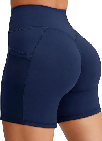 Flamingals Biker Shorts with Pockets for Women High Waisted Tummy Control Hidden Scrunch Running Workout Yoga 5" Booty Shorts in Kuwait