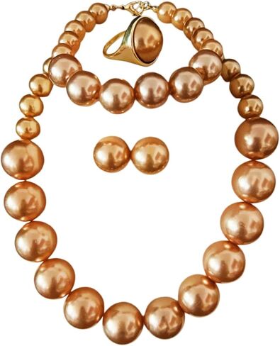Large Big Simulated Pearl Adjustable Chain Necklace Bracelet Dangling Earrings Ring for Women Jewelry Set Imitation Dainty Elegant Wedding Party Birthday in Kuwait