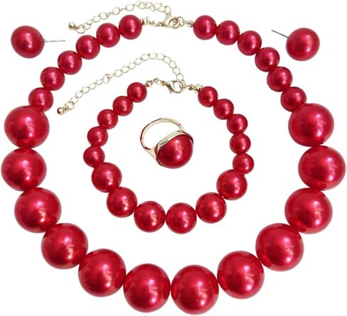 Large Big Simulated Pearl Adjustable Chain Necklace Bracelet Dangling Earrings Ring for Women Jewelry Set Imitation Dainty Elegant Wedding Party Birthday in Kuwait