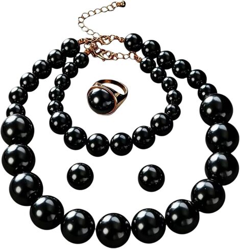 Large Big Simulated Pearl Adjustable Chain Necklace Bracelet Dangling Earrings Ring for Women Jewelry Set Imitation Dainty Elegant Wedding Party Birthday in Kuwait