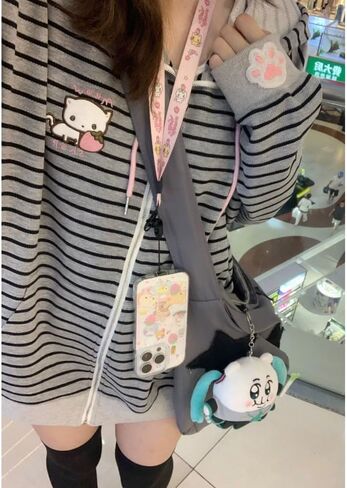 Y2K Sweet Wind Strawberry Cat Printed Striped Hoodie Women's Cute Cat Ears Hoodie Loose Top in Saudi Arabia