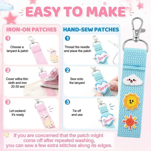 40pcs Fabric Keychain Wristlet Kit, DIY Key Strap Holder with Cute Iron-on Applique Patches, Polyester Hand Lanyard for Car Keys Wallet Purse, DIY Craft Gifts for Women Birthday Gift in Saudi Arabia